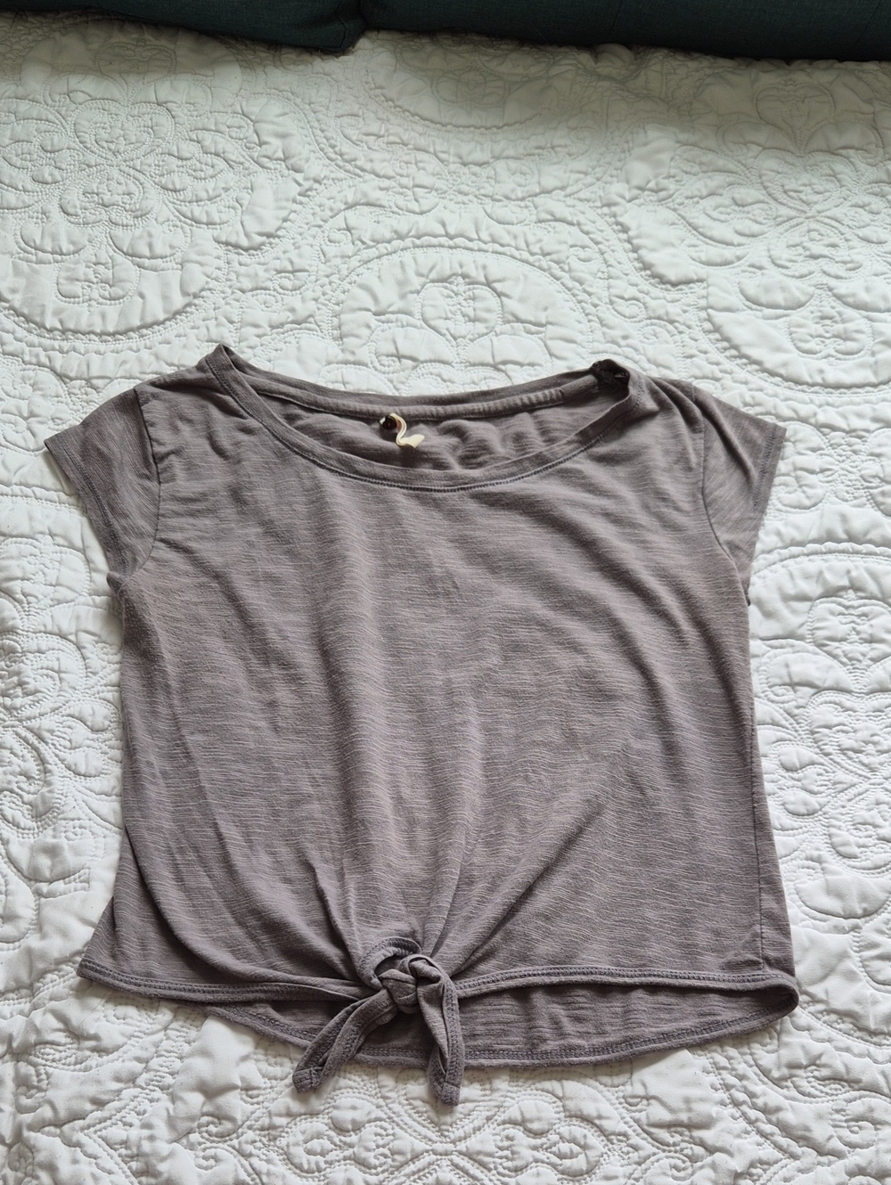 Poof Taupe Tie-Knot Crop Top